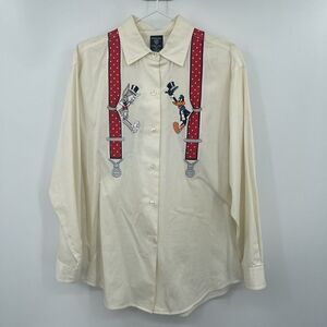 Warner Bros womans M vintage button top long sleeve embroidered bugs bunny